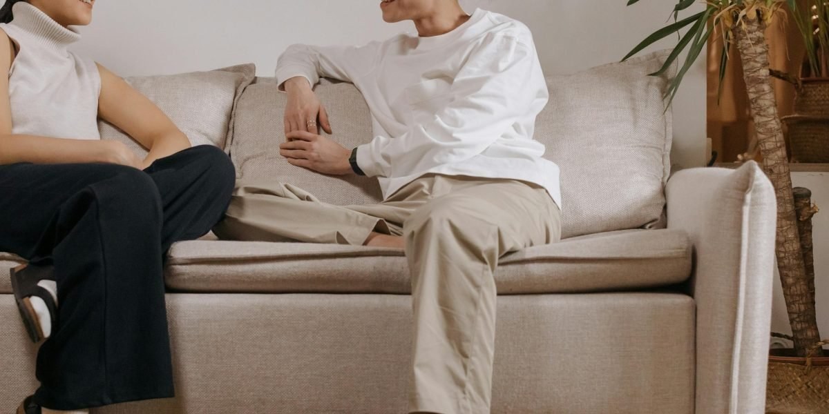 Person practicing a calm conversation in a comfortable setting