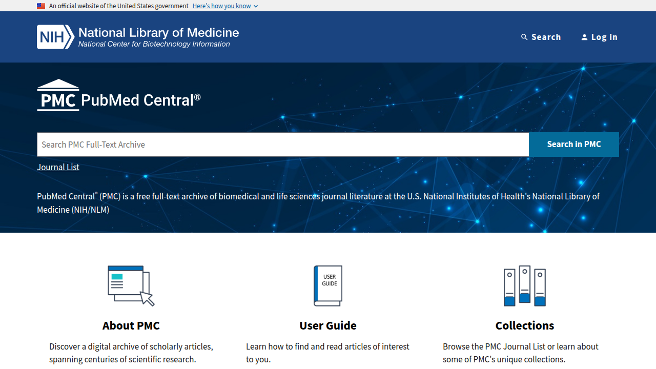 The homepage of PubMed Central, a leading database for biomedical literature, highlighting the robust research supporting CBT for OCD.