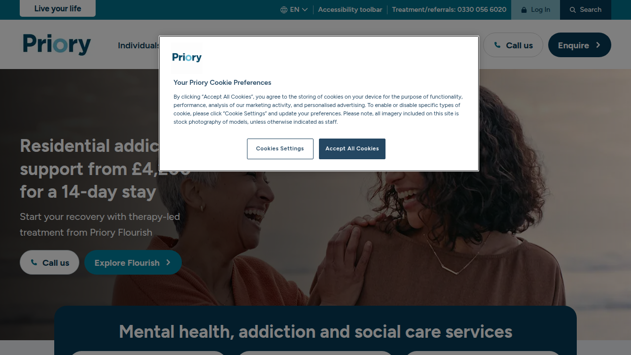 The homepage of the Priory Group, a leading independent provider of mental healthcare services in the UK.