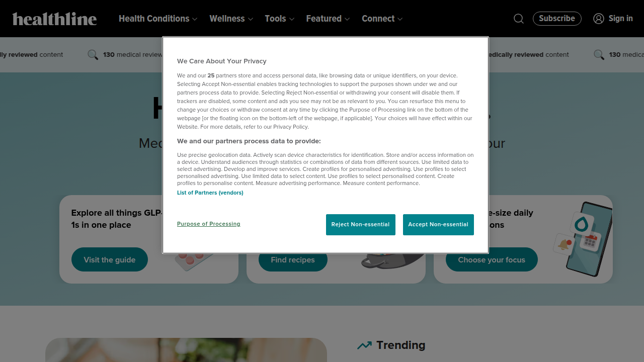 Screenshot of Healthline's homepage, a reliable resource for health information.
