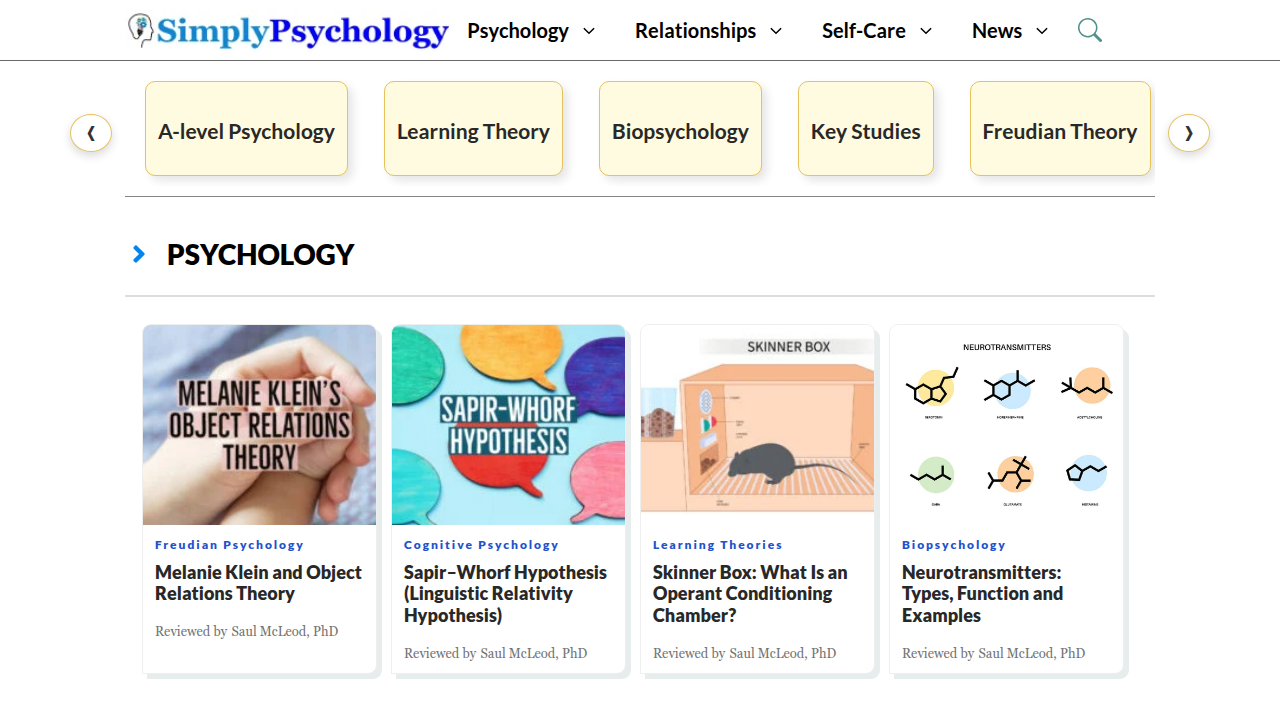 A snapshot of Simply Psychology, a resource for understanding psychological concepts like attachment styles.