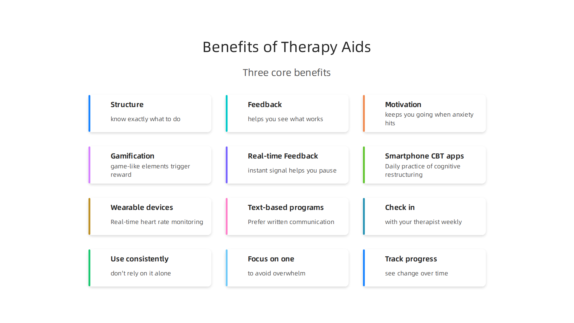 Three core benefits of effective therapy aids for accelerated progress.