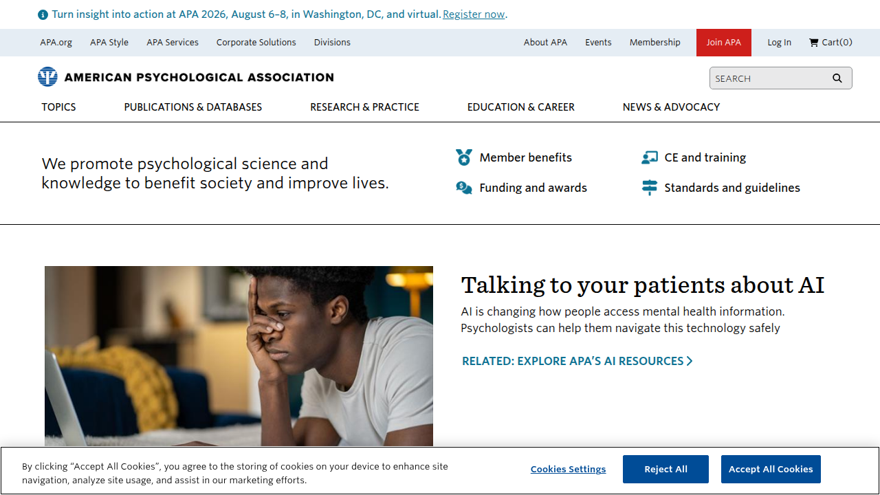 Official website for the American Psychological Association, offering a psychologist locator.