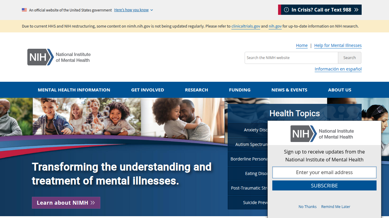 The homepage of the National Institute of Mental Health, a key resource for statistics and information on social anxiety disorder.