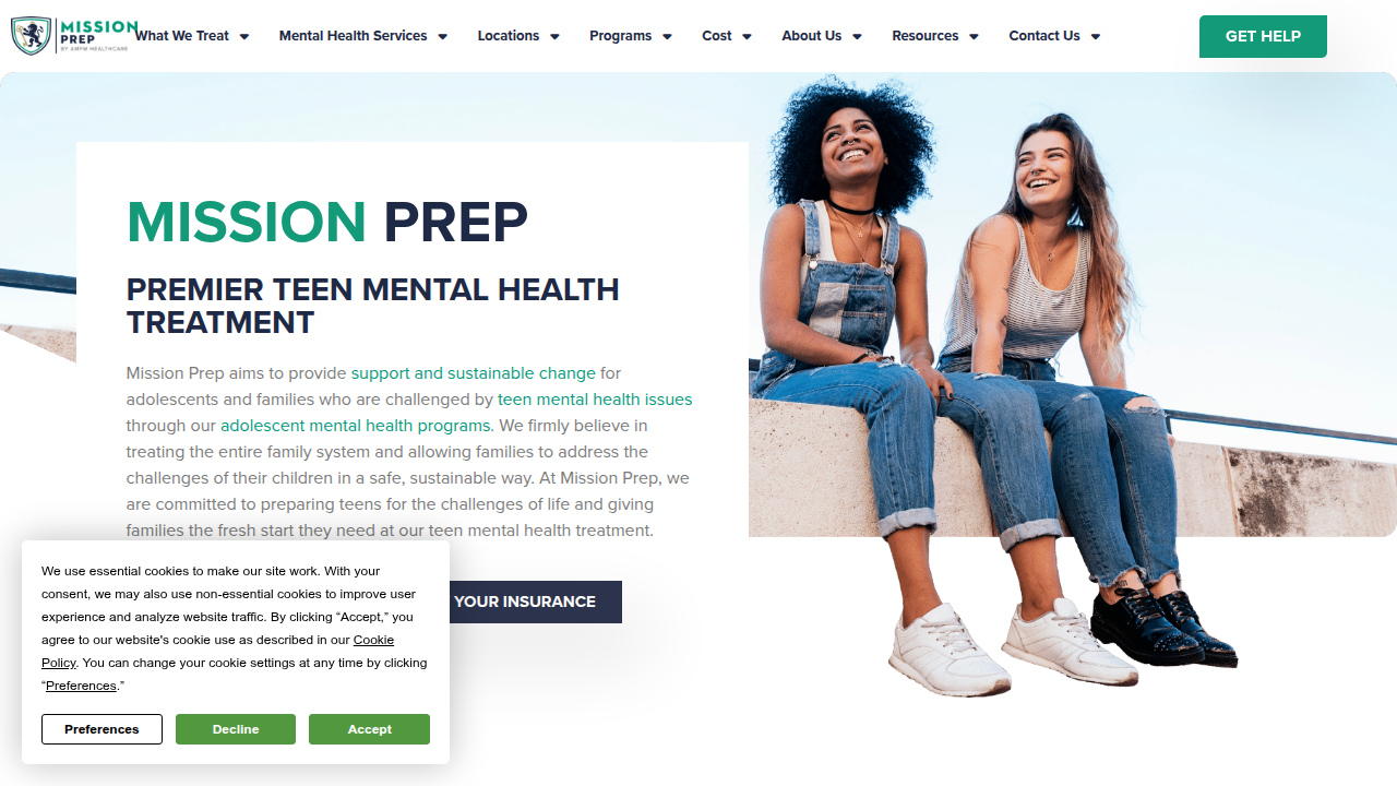 View of the Mission Prep Healthcare website, offering self-help CBT tips for teens.