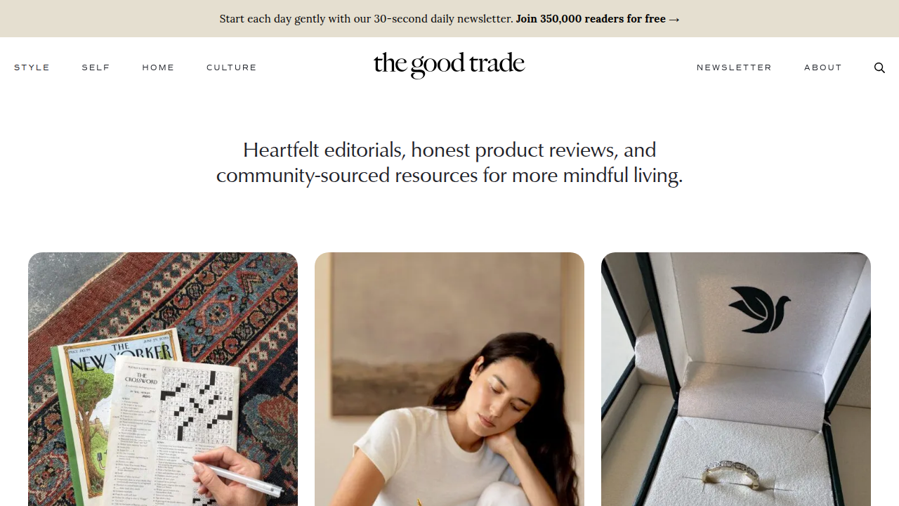 Screenshot of The Good Trade website featuring an article on top telehealth platforms for women.