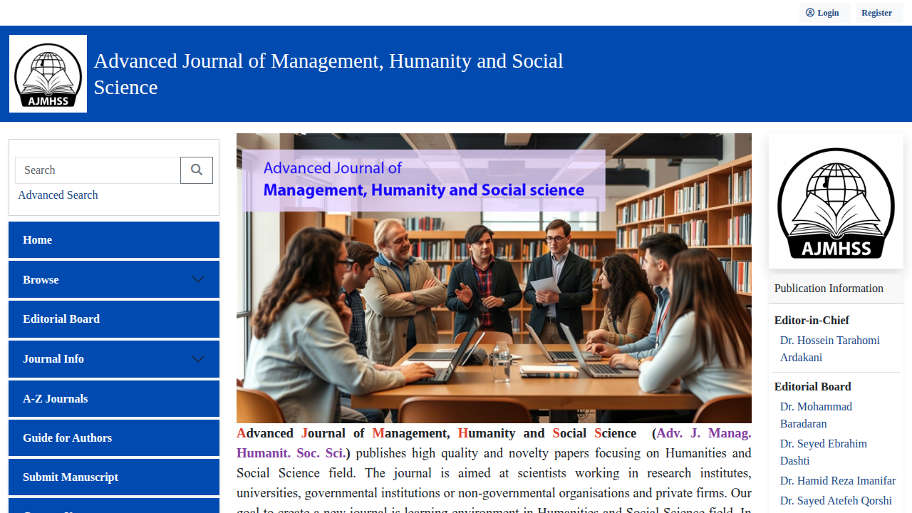 Screenshot of the American Journal of Medical and Health Sciences Studies (AJMHSS) homepage, featuring academic publications.