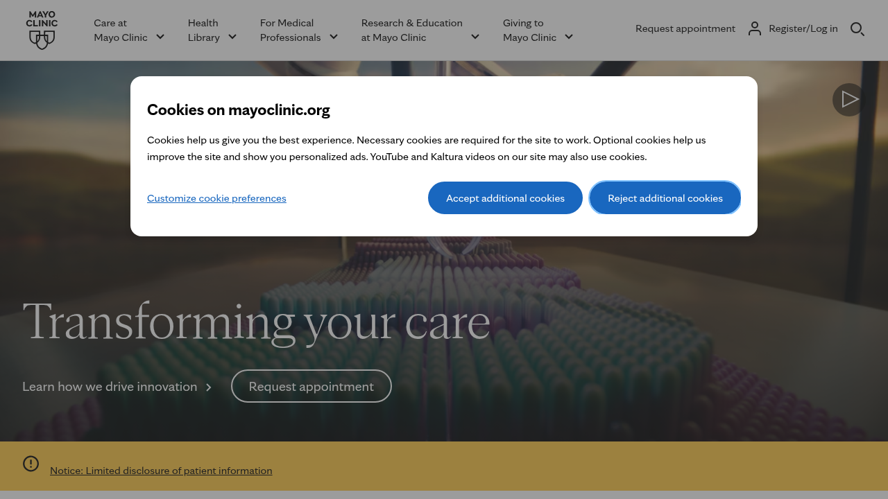 A screenshot of the Mayo Clinic website, offering trusted health information and expert advice.